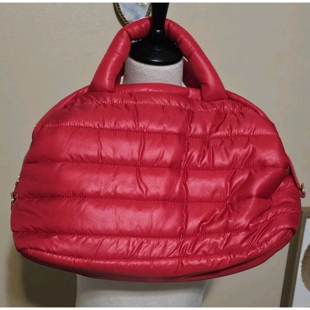Estee Lauder Red Puffer Shoulder Bag Padded Quilted Tote Crossbody Handbag NWOT